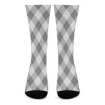 Grey Argyle Pattern Print Crew Socks