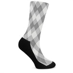 Grey Argyle Pattern Print Crew Socks