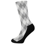 Grey Argyle Pattern Print Crew Socks