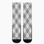 Grey Argyle Pattern Print Crew Socks