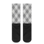 Grey Argyle Pattern Print Crew Socks