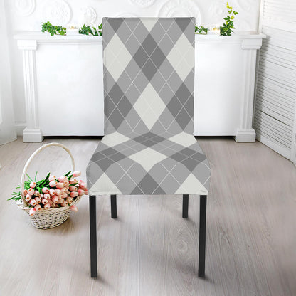 Grey Argyle Pattern Print Dining Chair Slipcover
