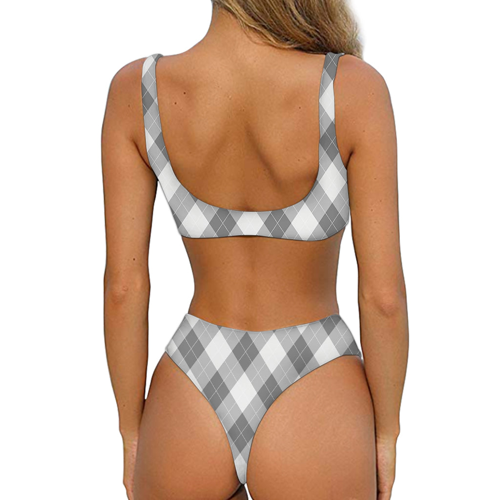 Grey Argyle Pattern Print Front Bow Tie Bikini