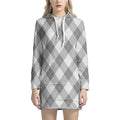 Grey Argyle Pattern Print Pullover Hoodie Dress