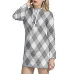 Grey Argyle Pattern Print Hoodie Dress