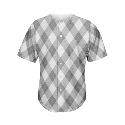 Grey Argyle Pattern Print Men's Baseball Jersey