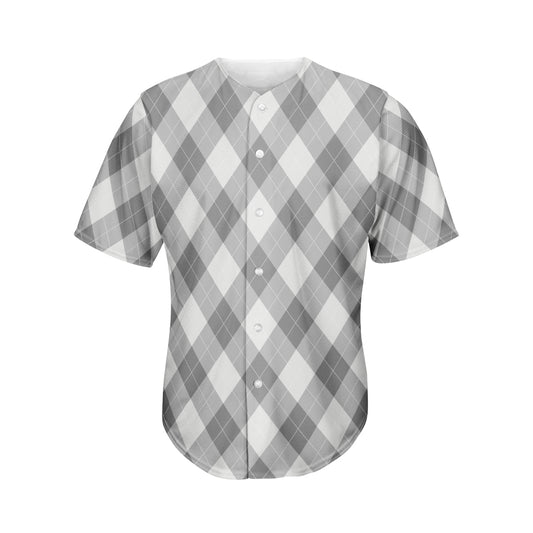 Grey Argyle Pattern Print Men's Baseball Jersey