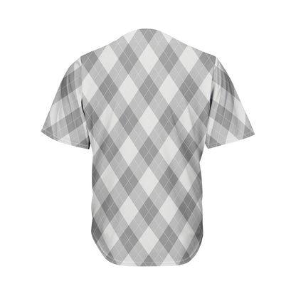 Grey Argyle Pattern Print Men's Baseball Jersey