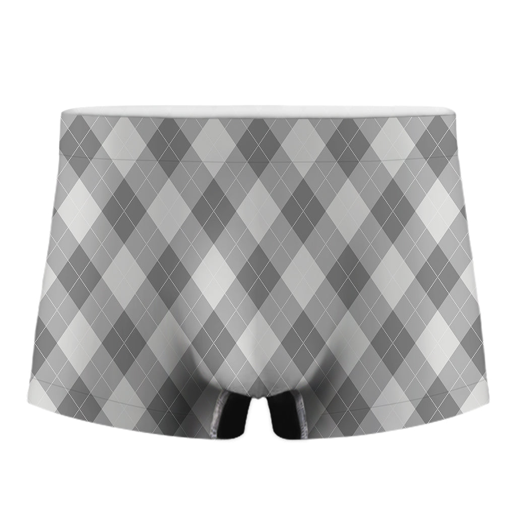 Grey Argyle Pattern Print Men's Boxer Briefs