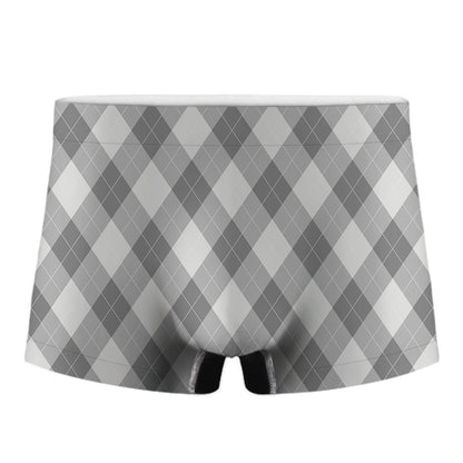 Grey Argyle Pattern Print Men's Boxer Briefs