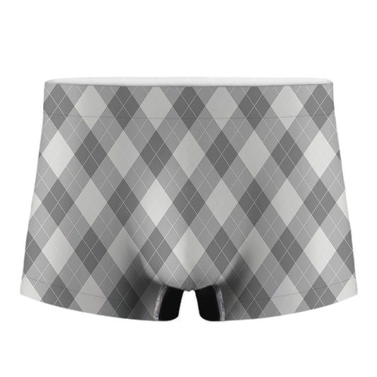 Grey Argyle Pattern Print Men's Boxer Briefs