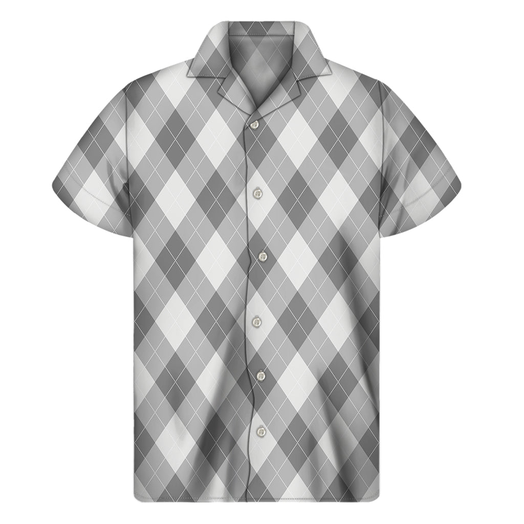 Grey Argyle Pattern Print Men's Short Sleeve Shirt