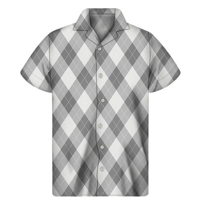 Grey Argyle Pattern Print Men's Short Sleeve Shirt