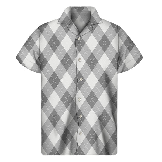 Grey Argyle Pattern Print Men's Short Sleeve Shirt