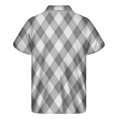 Grey Argyle Pattern Print Men's Short Sleeve Shirt