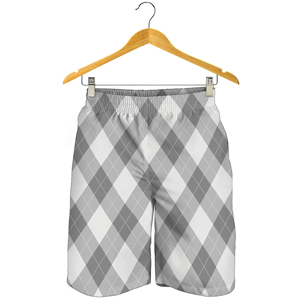 Grey Argyle Pattern Print Men's Shorts