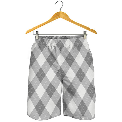 Grey Argyle Pattern Print Men's Shorts
