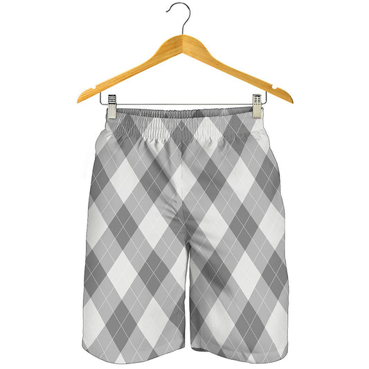 Grey Argyle Pattern Print Men's Shorts