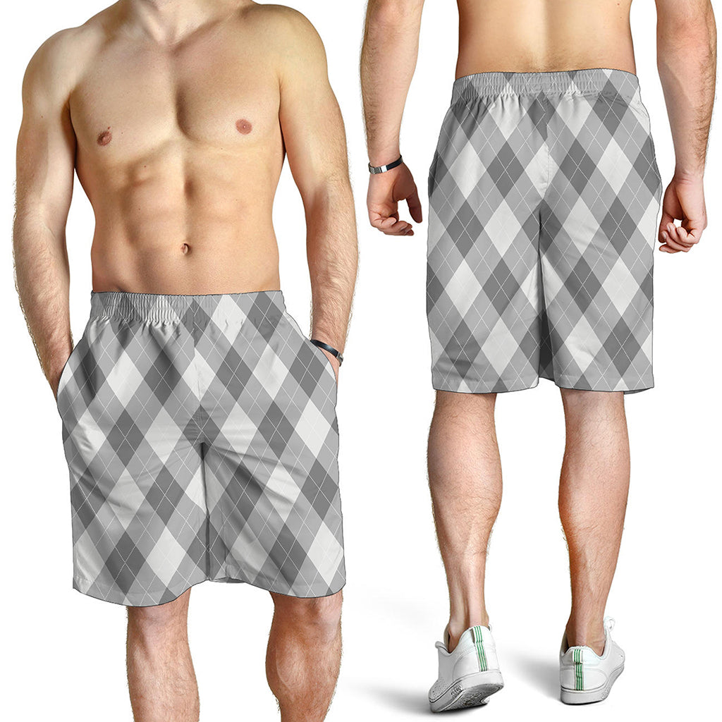 Grey Argyle Pattern Print Men's Shorts