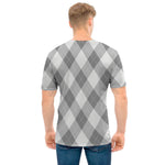 Grey Argyle Pattern Print Men's T-Shirt