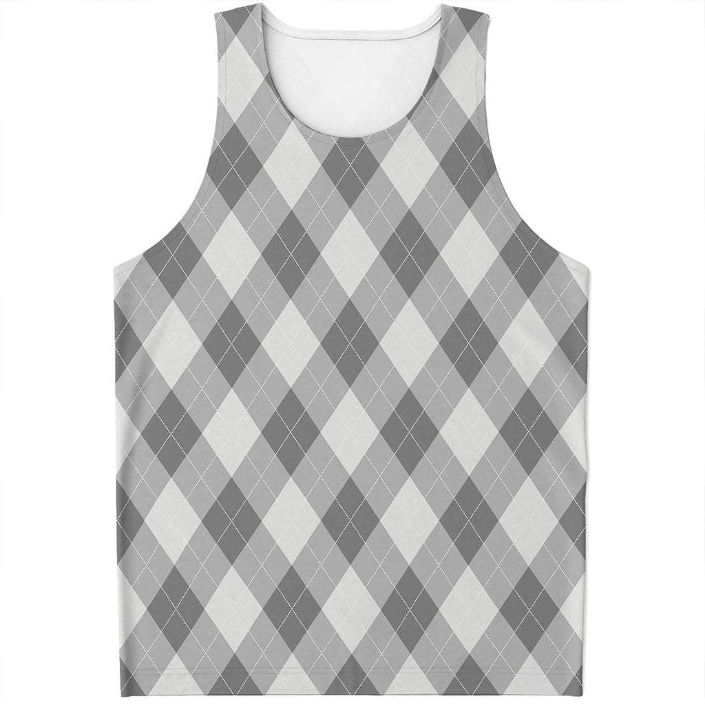 Grey Argyle Pattern Print Men's Tank Top