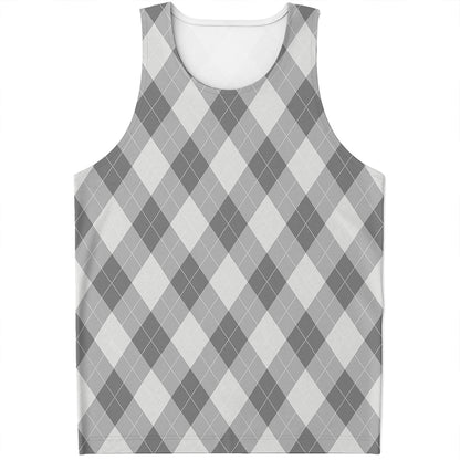 Grey Argyle Pattern Print Men's Tank Top