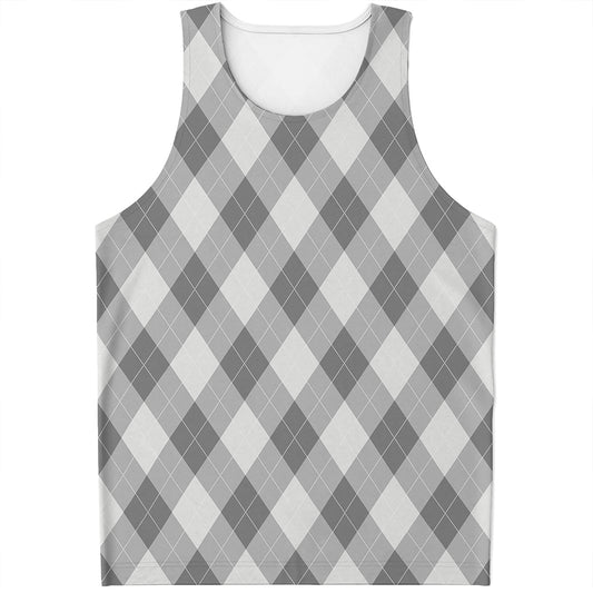 Grey Argyle Pattern Print Men's Tank Top