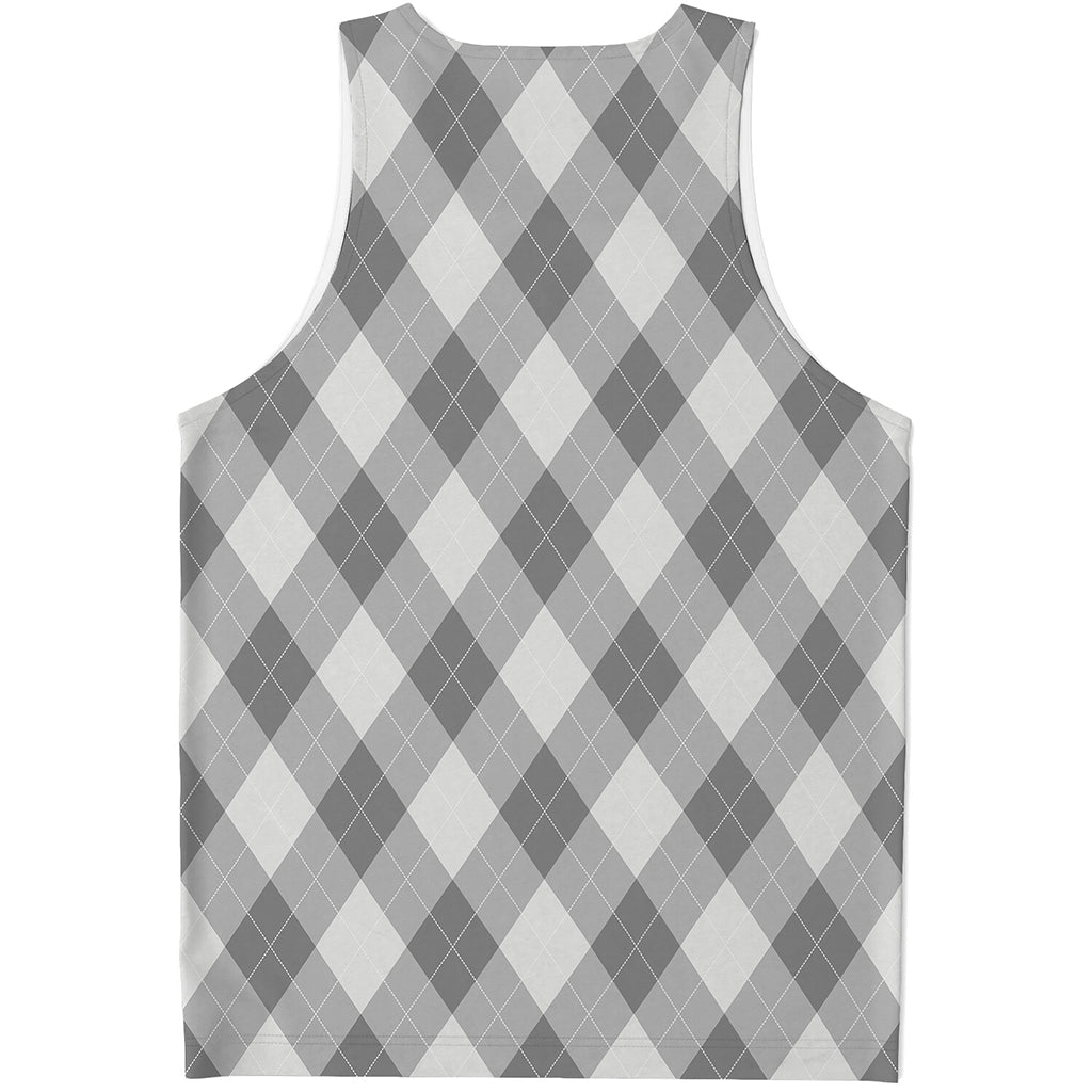 Grey Argyle Pattern Print Men's Tank Top