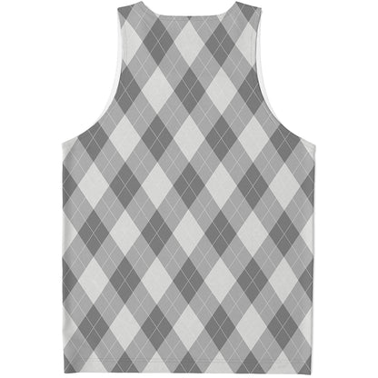 Grey Argyle Pattern Print Men's Tank Top
