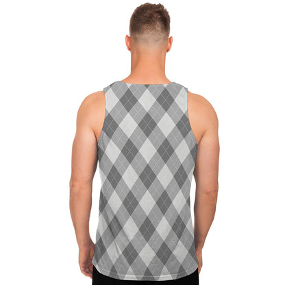 Grey Argyle Pattern Print Men's Tank Top