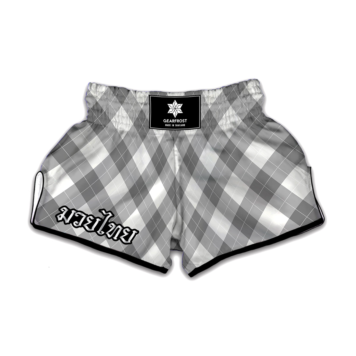 Grey Argyle Pattern Print Muay Thai Boxing Shorts
