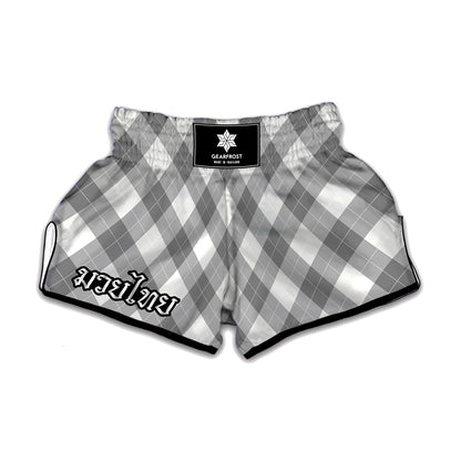 Grey Argyle Pattern Print Muay Thai Boxing Shorts