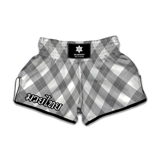 Grey Argyle Pattern Print Muay Thai Boxing Shorts