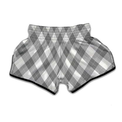 Grey Argyle Pattern Print Muay Thai Boxing Shorts