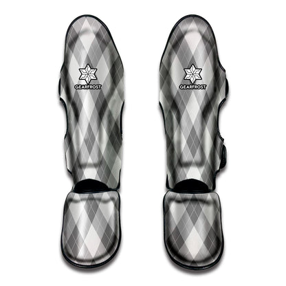 Grey Argyle Pattern Print Muay Thai Shin Guard