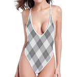 Grey Argyle Pattern Print One Piece High Cut Swimsuit