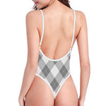 Grey Argyle Pattern Print One Piece High Cut Swimsuit