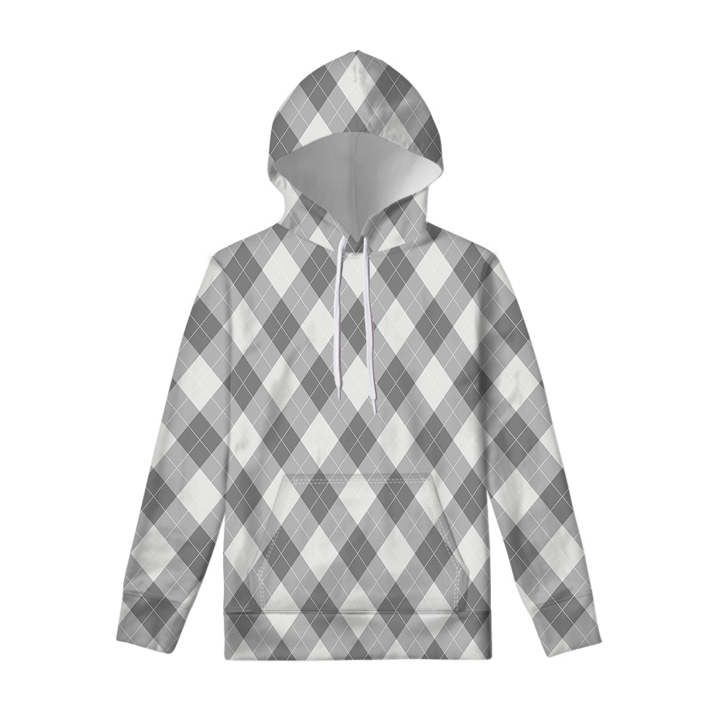 Grey Argyle Pattern Print Pullover Hoodie