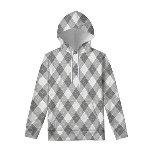 Grey Argyle Pattern Print Pullover Hoodie