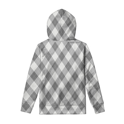 Grey Argyle Pattern Print Pullover Hoodie