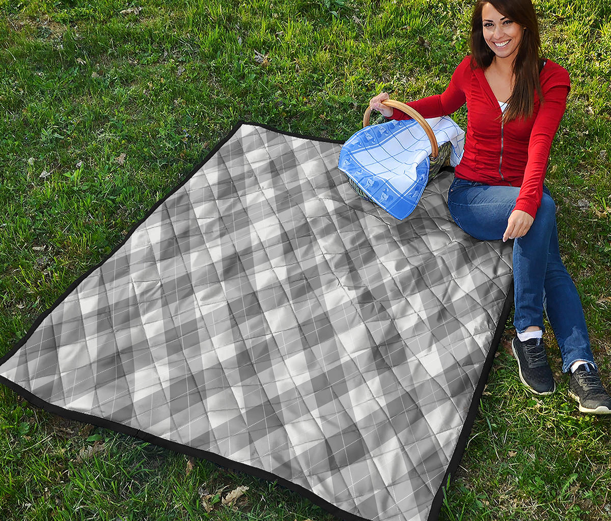 Grey Argyle Pattern Print Quilt