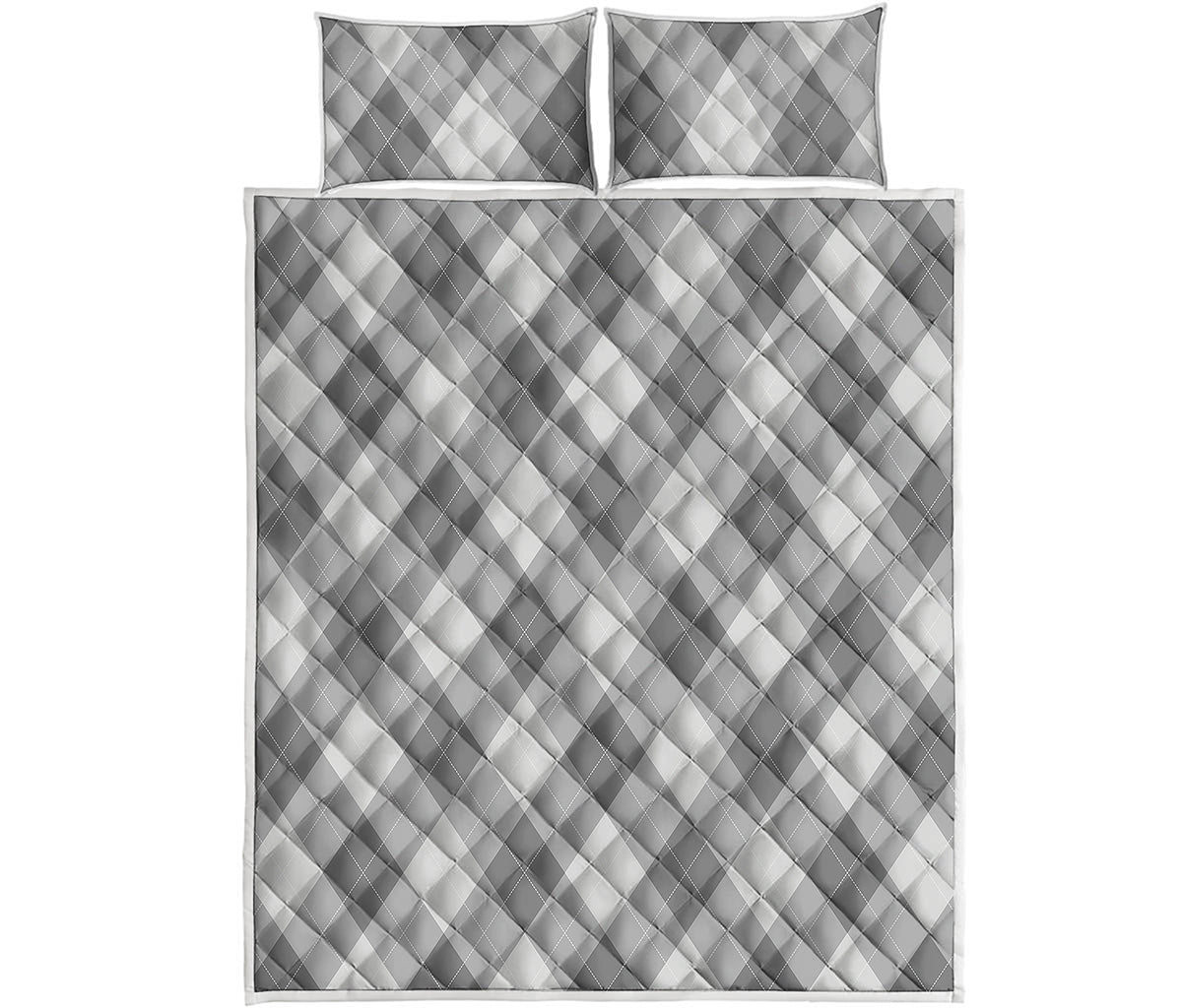 Grey Argyle Pattern Print Quilt Bed Set