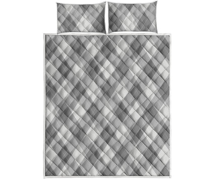 Grey Argyle Pattern Print Quilt Bed Set