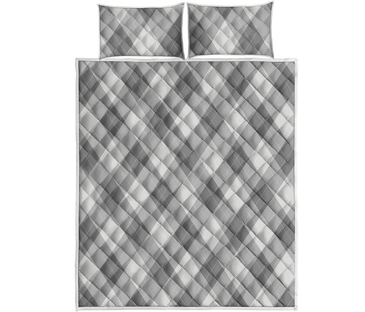 Grey Argyle Pattern Print Quilt Bed Set