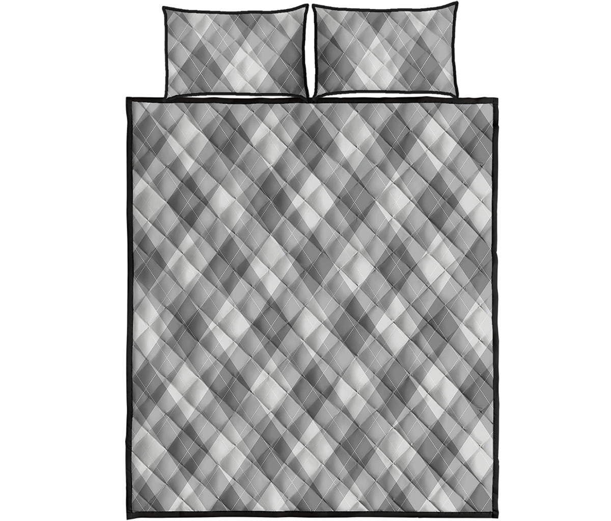 Grey Argyle Pattern Print Quilt Bed Set