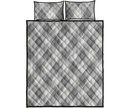 Grey Argyle Pattern Print Quilt Bed Set