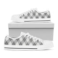 Grey Argyle Pattern Print White Low Top Sneakers