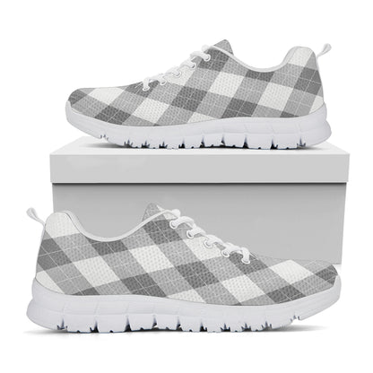 Grey Argyle Pattern Print White Sneakers