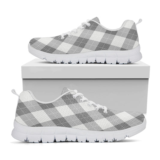 Grey Argyle Pattern Print White Sneakers