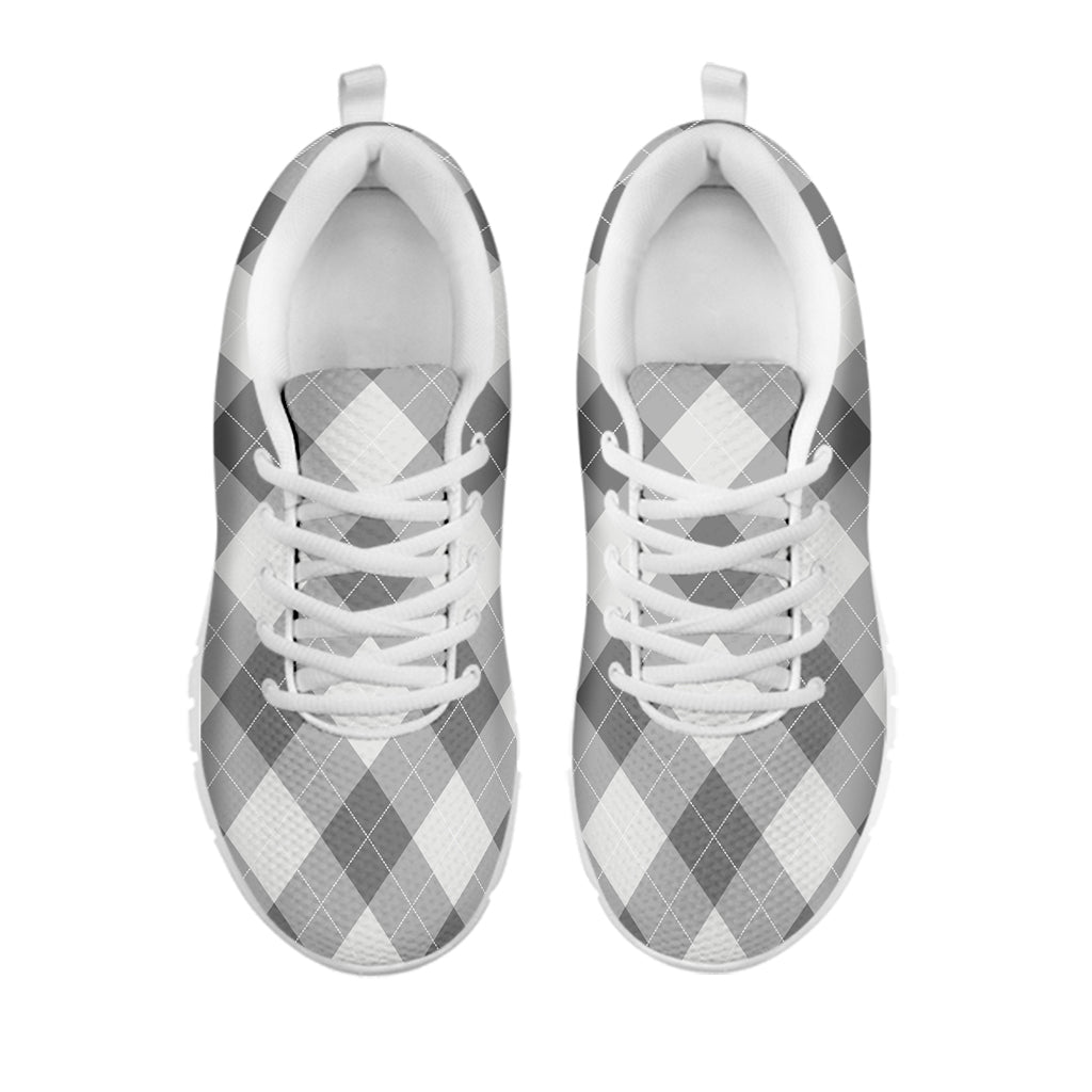 Grey Argyle Pattern Print White Sneakers